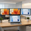 Professional Triple Laptop Monitor Extender, 15.6' 1080P Portable Foldable Display, Adjustable Height, Speakers Included