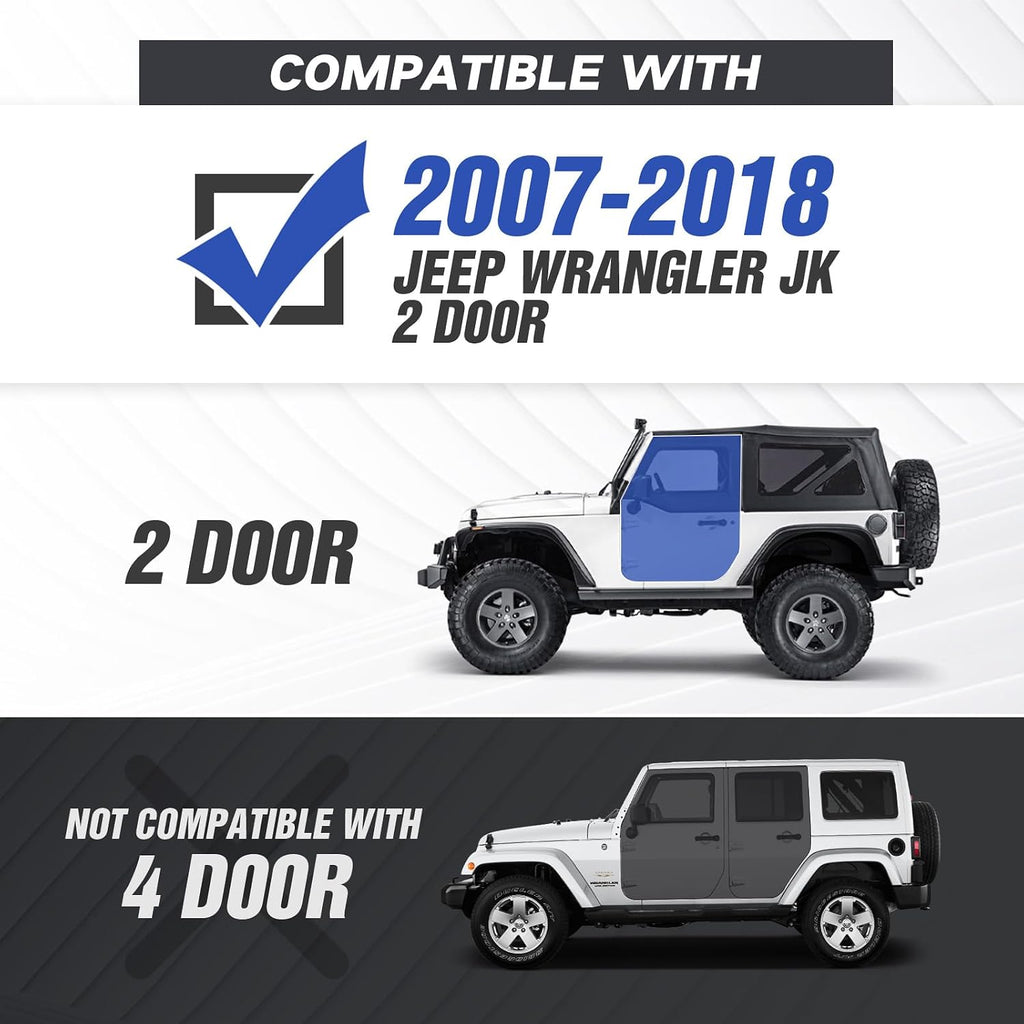 Running Boards Compatible with 2007-2018 Jeep Wrangler JK 2 Doors, Drop Side Steps, Heavy-Duty Steel Nerf Bars Step Plates Off-Road Rock Sliders Rails