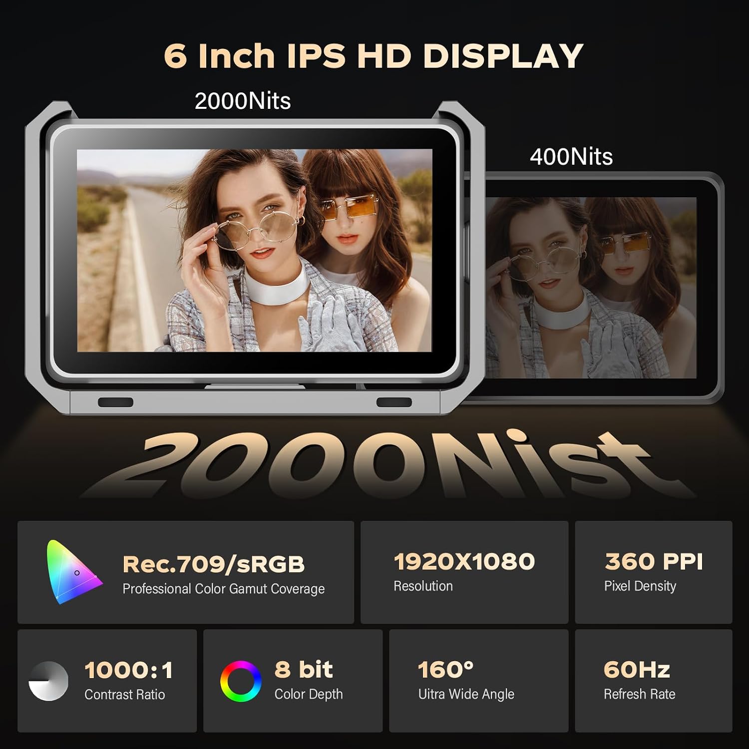 VILTROX DC-X3 Cage 6' SDI Camera Field Monitors 2000nits Super Bright Daylight Viewable External Monitor for 4k HDMI DSLR Touchscreen Monitor for Sony Canon Nikon with Sunshield 2200 MAh Battery
