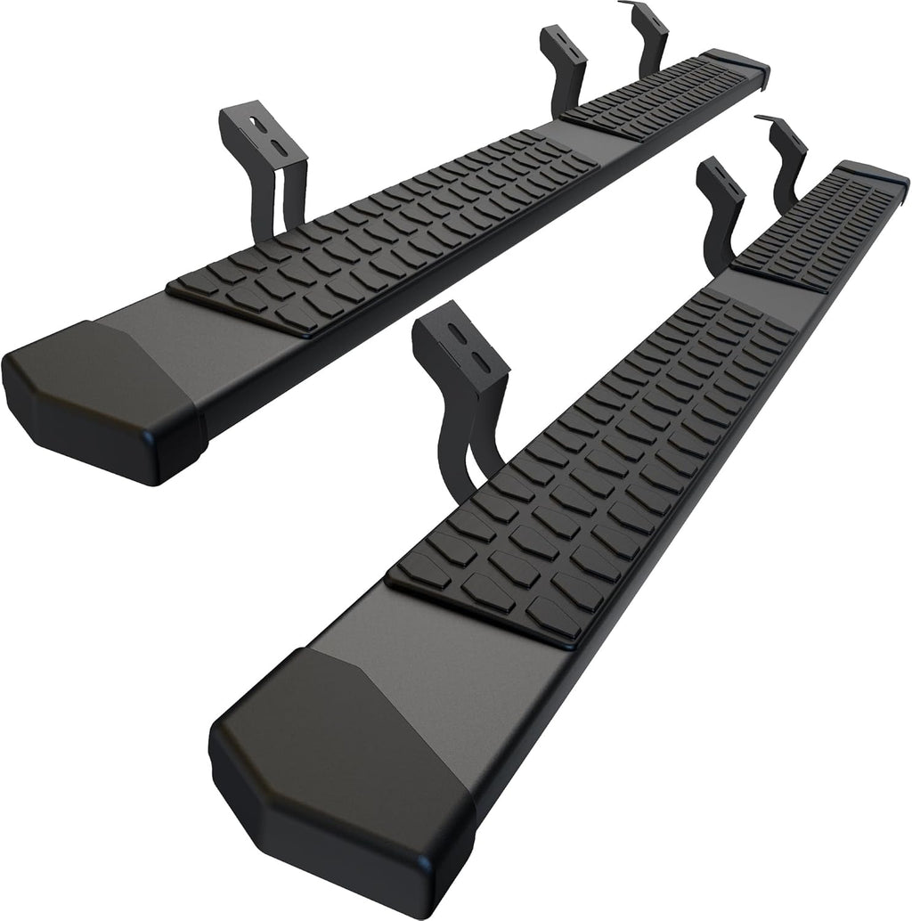 6 Inches Running Boards Side Steps Compatible with 2007-2021 Toyota Tundra Crewmax Cab 4 Full Size Doors, Black Textured Aluminum Nerf Bars