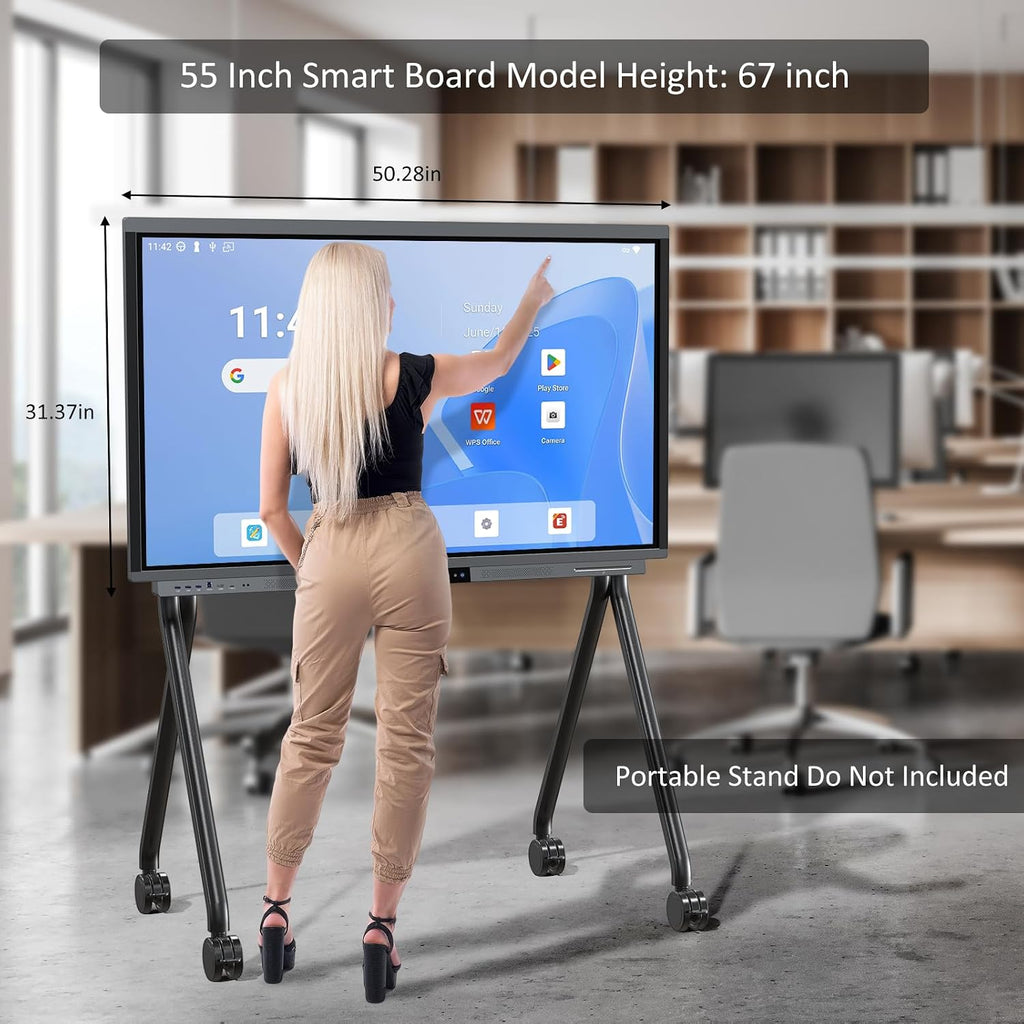 Shiarffe R9 Smart Board 55 Inch 4K Interactive Whiteboard All-in-One Touchscreen Digital Display 16GB RAM + 256GB Storage Built-in 60W Speaker for Classroom Hybrid Work (Board Only)