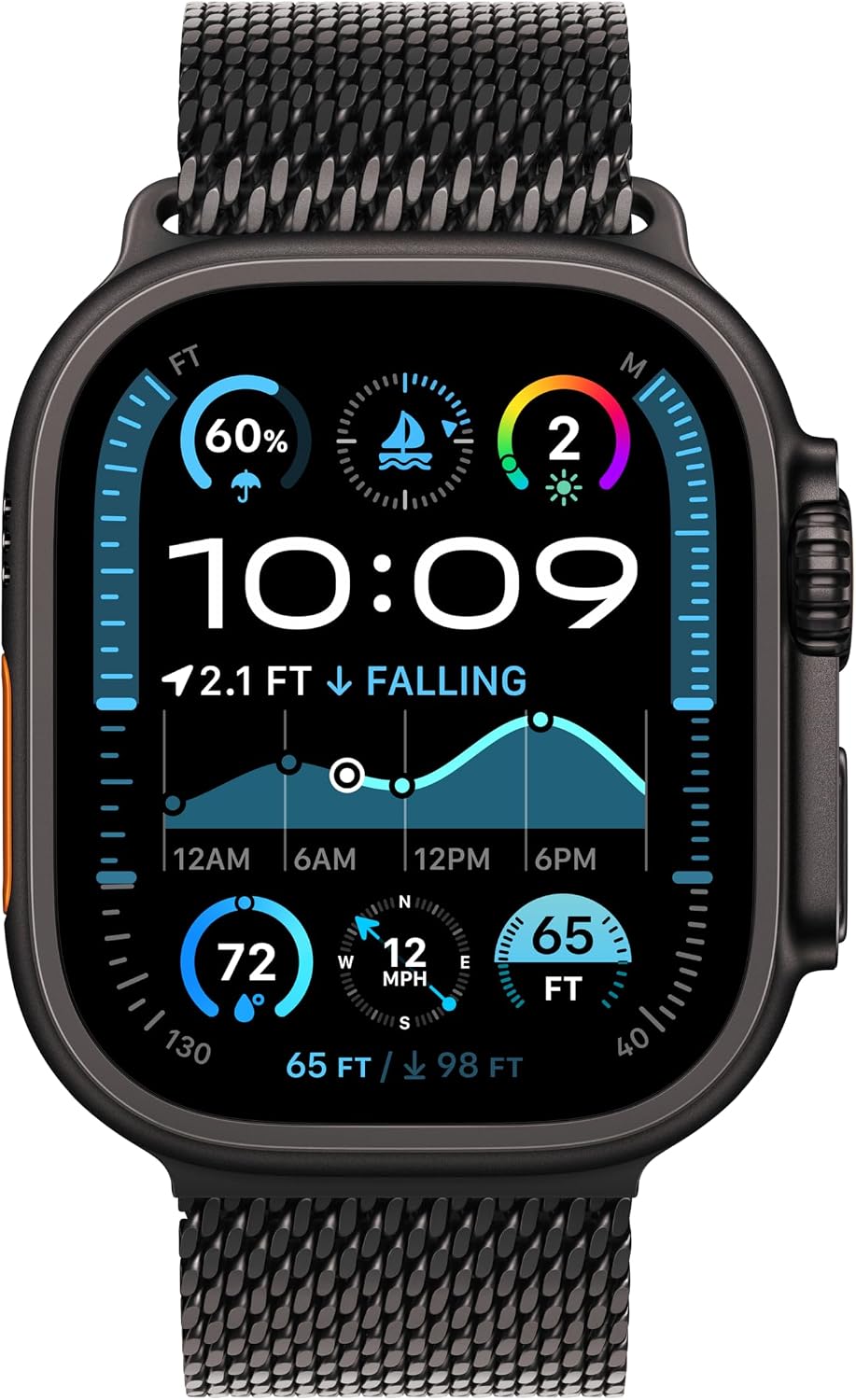 Apple Watch Ultra 2 [GPS + Cellular 49mm] Black Titanium Case with Black Titanium Milanese Loop, Medium (Renewed)