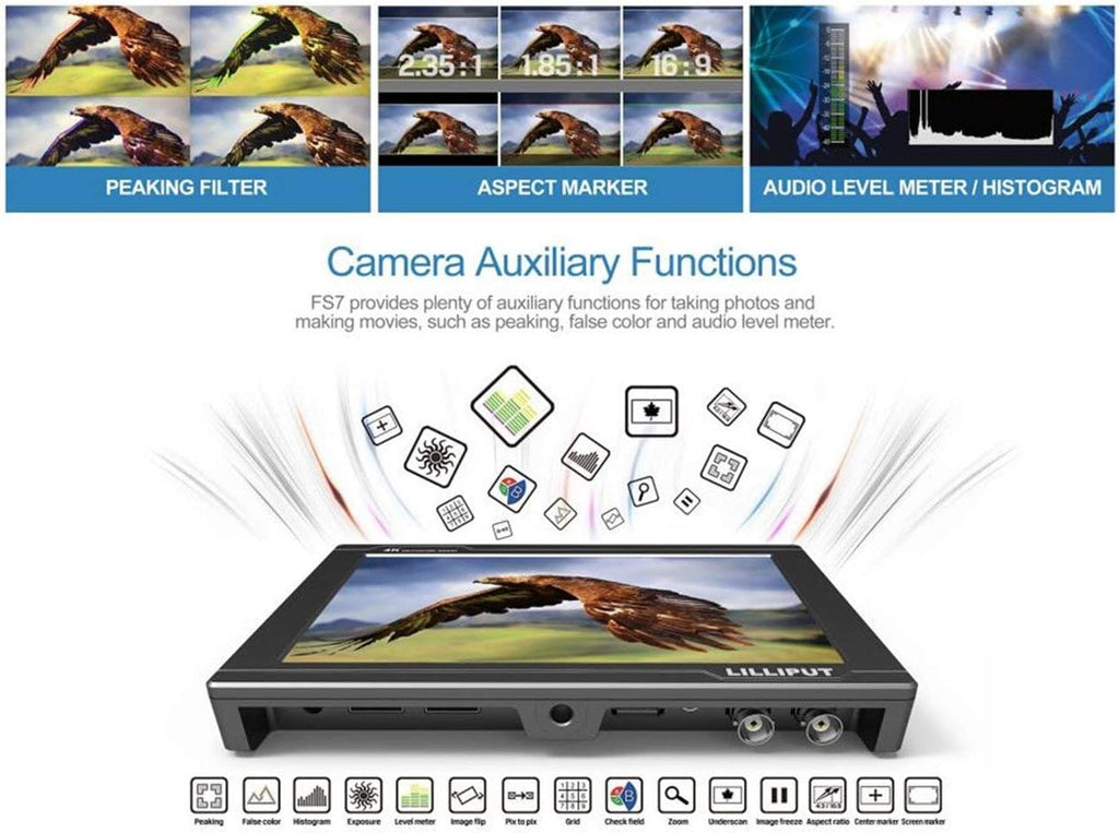 USA Official Seller VIVITEQ LILLIPUT FS7 7 inch Metal Full HD 1920x1200 4K HDMI 3G-SDI in Out On Camera Field Display Monitor