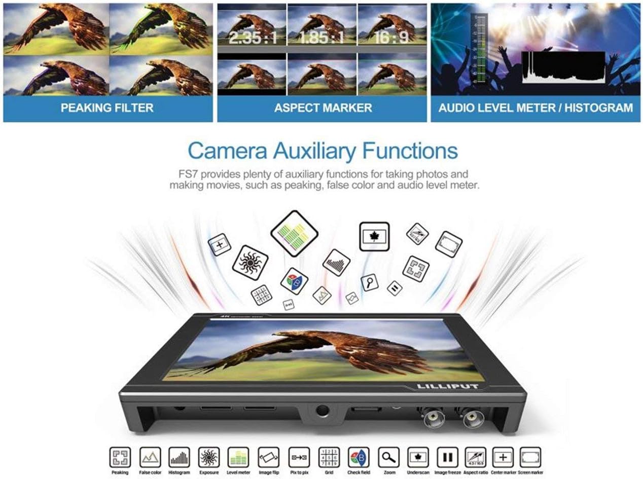 USA Official Seller VIVITEQ LILLIPUT FS7 7 inch Metal Full HD 1920x1200 4K HDMI 3G-SDI in Out On Camera Field Display Monitor