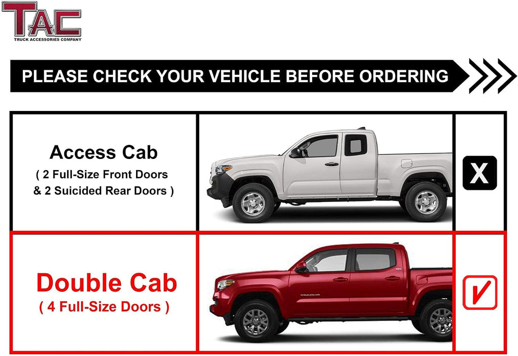 TAC 4' Drop Side Steps Running Boards Fit 2005-2023 Toyota Tacoma Double Cab | Fine Texture Black Nerf Bars | Pickup Truck Off-Road Exterior Accessories