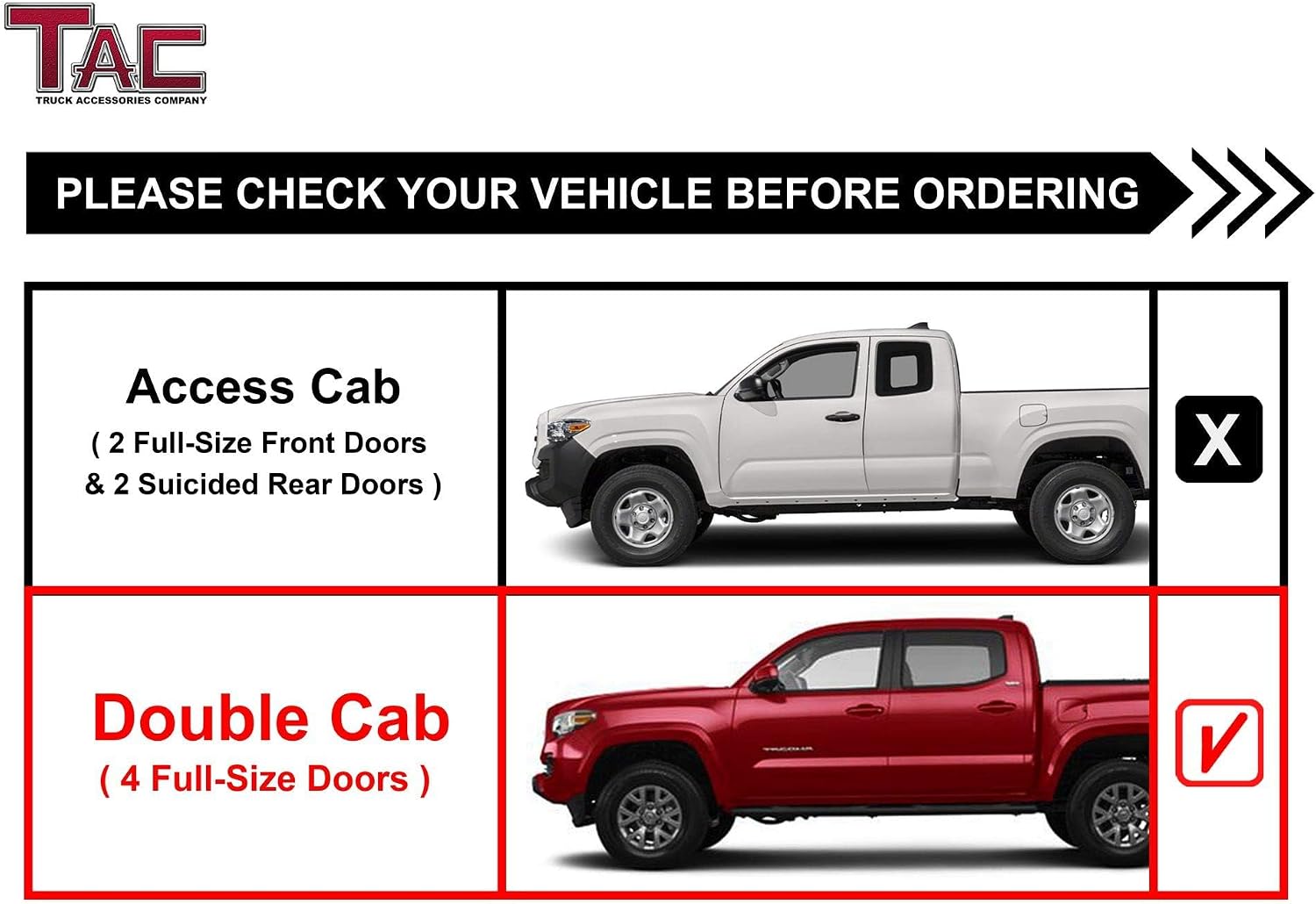 TAC 4' Drop Side Steps Running Boards Fit 2005-2023 Toyota Tacoma Double Cab | Fine Texture Black Nerf Bars | Pickup Truck Off-Road Exterior Accessories
