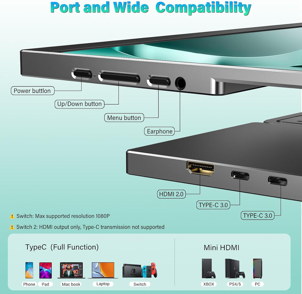InnoView 16' 2K 120Hz Portable Monitor+15.6' 1080P Portable Monitors for Laptop with Protective Sleeve Built-in 90° Adjustable Stand