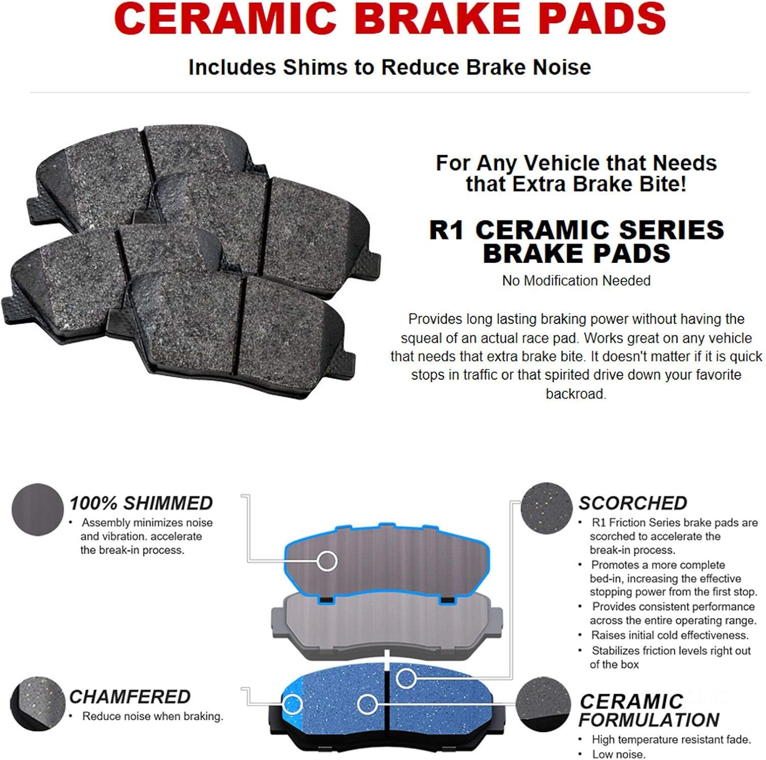 R1 Concepts Front and Rear Brake Kit Fits 2006-2011 Honda Civic| Ceramic Brake Pads and Blank Brake Rotors| 10.3' Front & 10.2' Rear