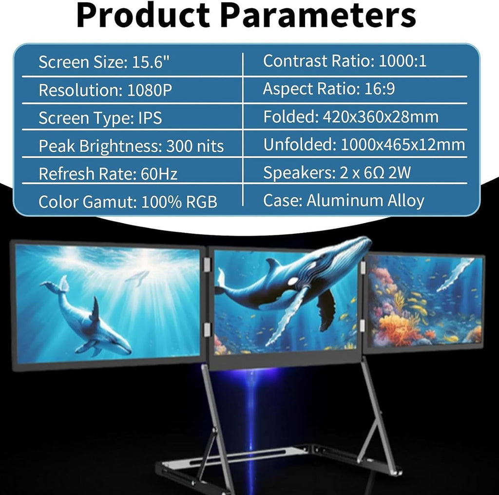 15.6' Triple Screen Extender，Laptop Monitor Extender with Triple Monitor Option，Laptop Screen Extender for Portable Use ， Laptop Compatible with， (Mac Windows)