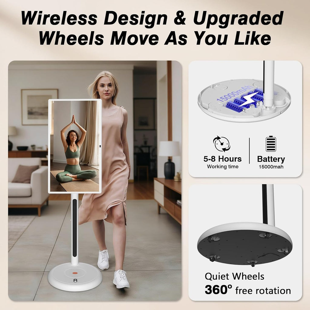 32In 4K Wireless Smart Portable TV on Wheels,Rolling Touchscreen,Moving TV Tablet,Android 13,(5-8-H) Battery,4K Camera,Full Swivel Rotation,(8RAM+128GB),Support Voice Control,Built-in Speaker