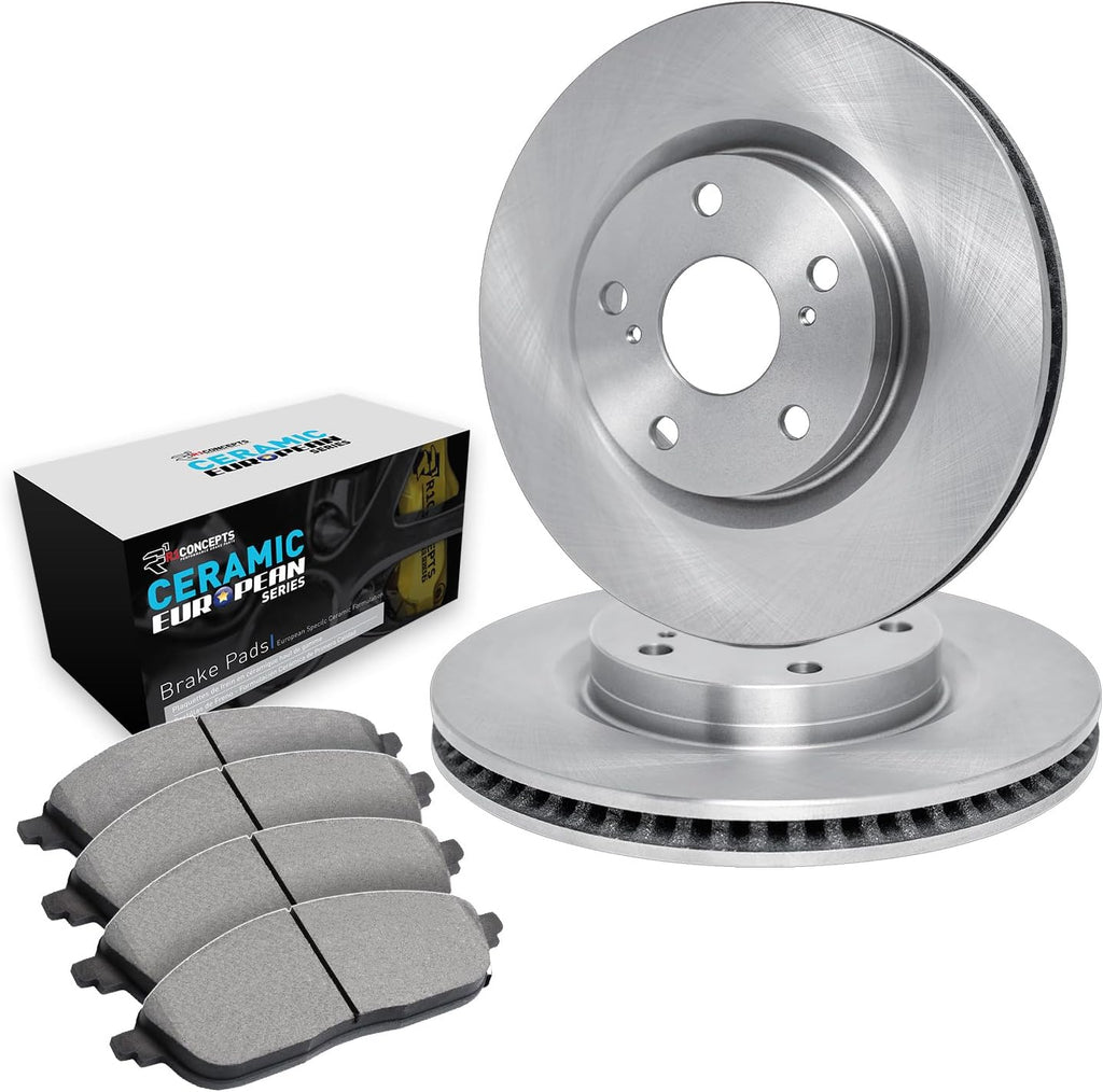 R1 Concepts Front Brake Kit Fits 2007-2010 Acura CSX; 2002-2006 Acura RSX; 2006-2011 Honda Civic| Euro Ceramic Brake Pads and Blank Brake Rotors| 11.8' Front