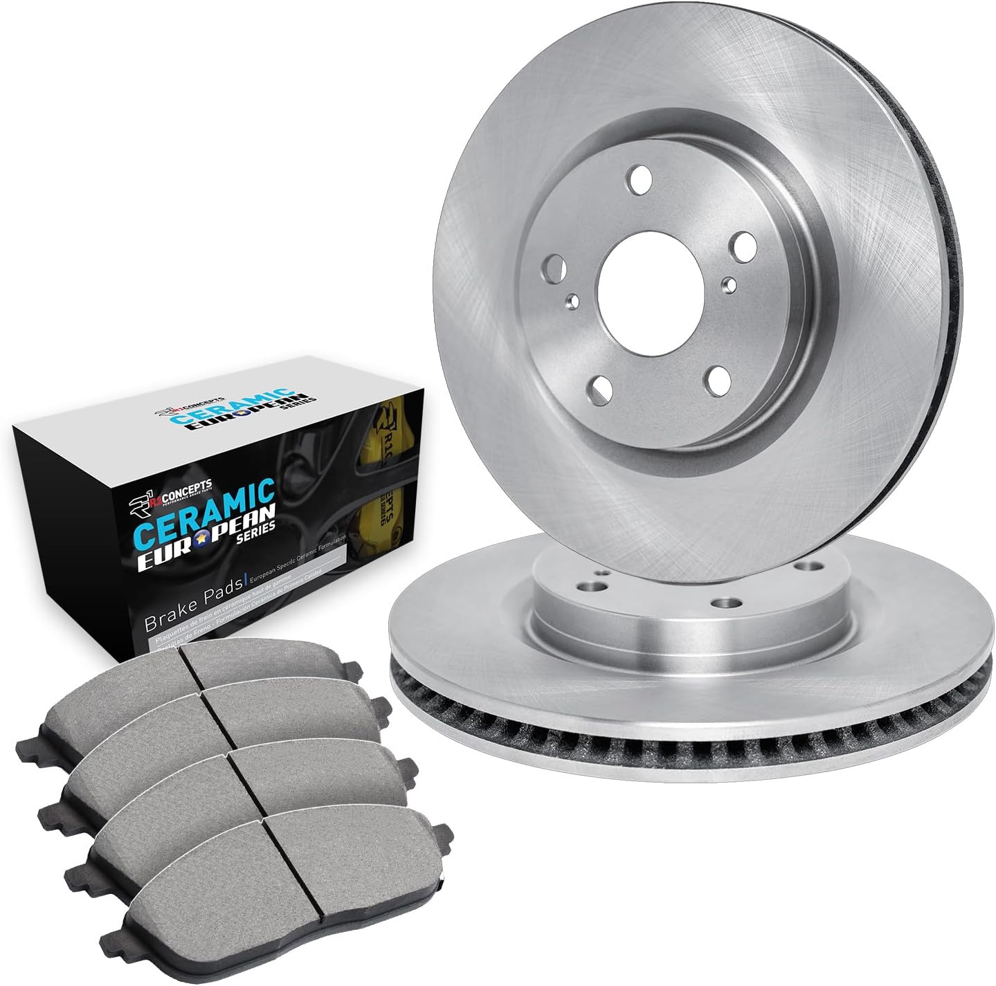 R1 Concepts Front Brake Kit Fits 2007-2010 Acura CSX; 2002-2006 Acura RSX; 2006-2011 Honda Civic| Euro Ceramic Brake Pads and Blank Brake Rotors| 11.8' Front