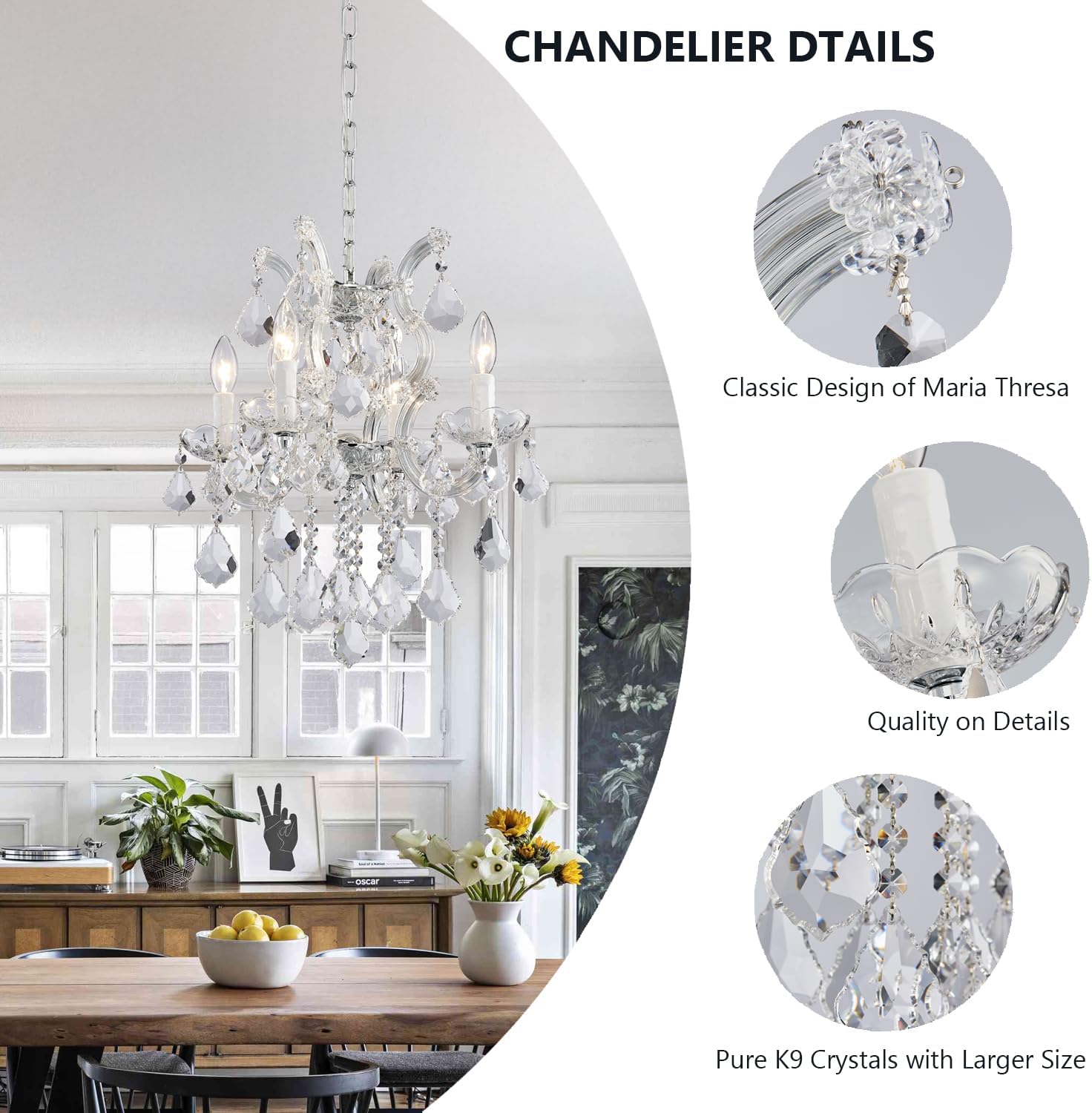 Modern Crystal Chandeliers for Dining Room - Small Crystals Chandelier Lights for Girls Bedroom, Dining Room, Hallway, Kitchen Island, Bathroom, Closet
