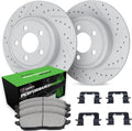 R1 Concepts Rear Brake Kit Fits 2006-2011 Acura CSX; 2013-2015 Acura ILX; 1997-2001 Honda Prelude; 2006-2015 Honda Civic| Performance Sport Pads, Drilled Slotted Rotors| Hardware| 10.2' Rear