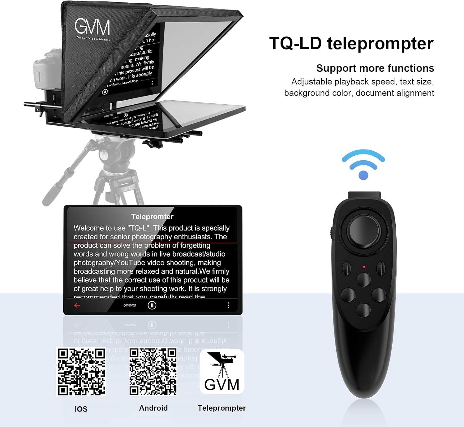 GVM Teleprompter Kit for Digital Cameras/camcorders Portable 18.5'' Teleprompter Kit with Remote Control & App,with 18.5' Android All-in-One Monitor and Carry Case