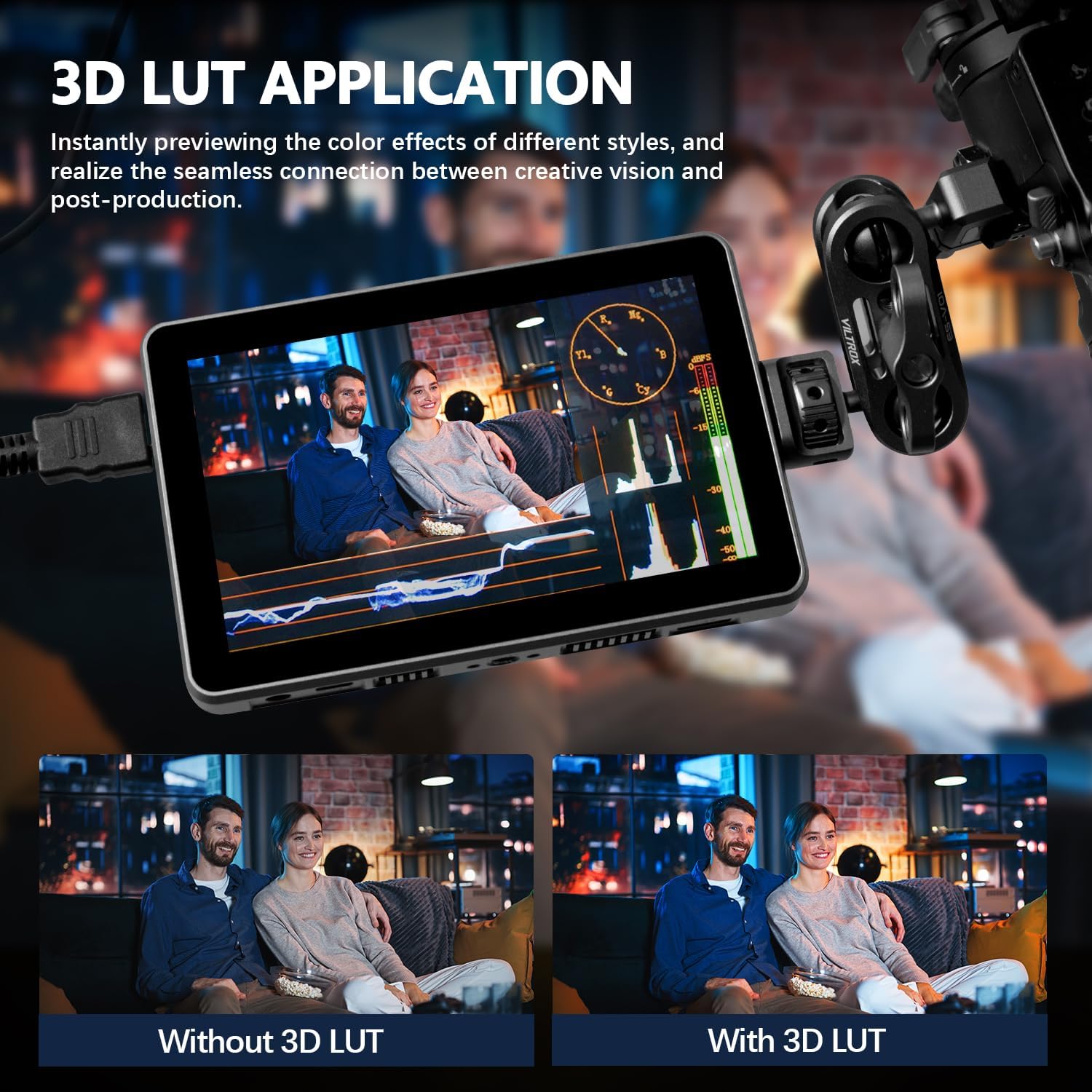 VILTROX DC-X2 6'' Touchscreen Camera Monitor 4K HDMI, Ultra Bright 2000nits Camera Field Monitor with Battery and Sunshade Hood, 3D LUT, Focus Peaking, Vector Scope, Full HD 1920x1080