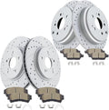 Front and Rear Disc Rotors Ceramic Brake Pads Drilled and Slotted Brake Kit Replacement for Honda Odyssey 2005-2010