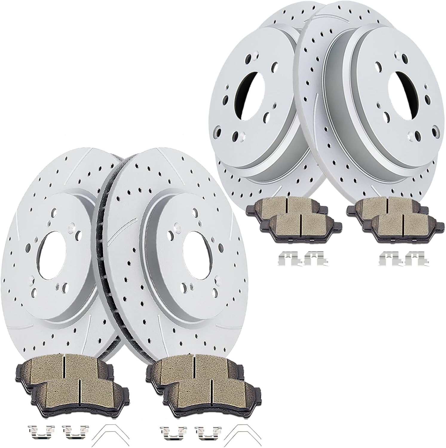 Front and Rear Disc Rotors Ceramic Brake Pads Drilled and Slotted Brake Kit Replacement for Honda Odyssey 2005-2010