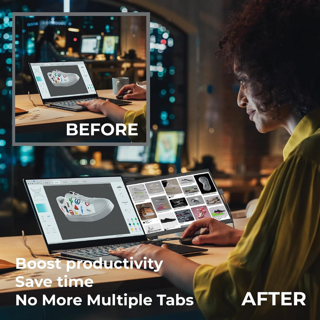 Mobile Pixels 2026 New 13.3' Portable Monitor, Full HD IPS 1080P Laptop Monitor Extender, USB C/HDMI Plug and Play, Suitable for 13-15' Laptop, Windows/Mac/Android/Switch Compatible (Duex Plus DS)