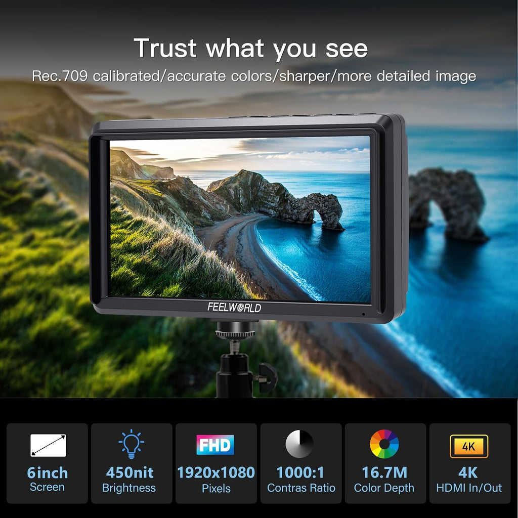 FEELWORLD S55 V3 6-Inch Camera DSLR Field Monitor with F550 Battry 2200mAh and Case, 1920x1080P Small Full HD IPS Display, 4K HDMI in/Out 3D LUT Video Waveform Peaking Focus Assist Zebra False Color