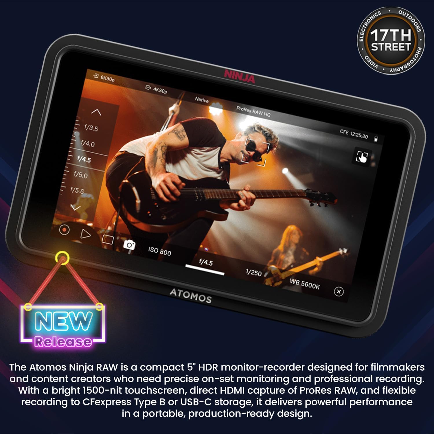 Atomos Ninja RAW Monitor/Recorder with Camera Control for HDMI & Mirrorless Cameras - 5 inch HDR Resolution with Universal Power Kit and Aluminum Alloy 1/4' Camera Hot Shoe Mount (2 Pack), Bundle Kit