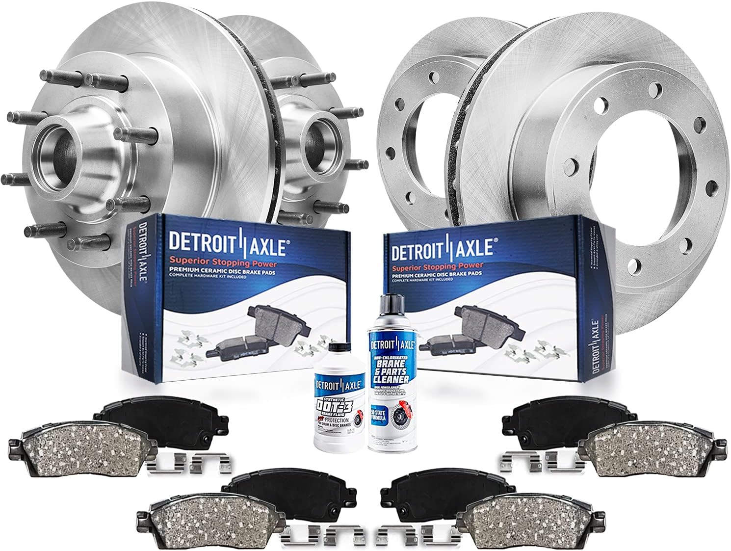 Detroit Axle - Brake Kit for Ford E-250 E-350 Econoline Club Wagon Super Duty Brake Rotors Ceramic Brakes Pads Front and Rear Replacement: 13.03' inch Front and 12.84' inch Rear Rotors