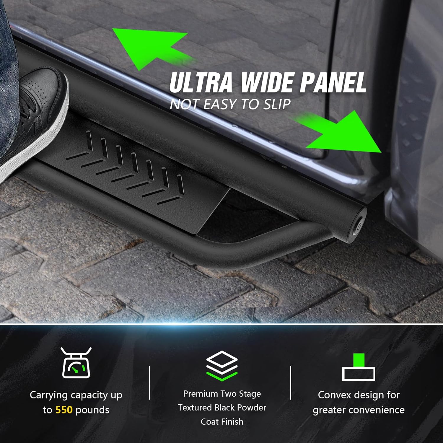Running Boards Compatible with 2007-2018 Jeep Wrangler JK JKU Unlimited 4 Doors, Two Stairs Design Side Steps Heavy-Duty Steel Nerf Bars Bolt-on Step Plates Rock Sliders Rail