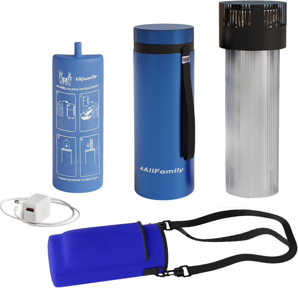 4ALLFAMILY Voyager Insulin Cooler with Auto Shut-Off – Insulin Cooler Travel Case TSA Approved for 30H – Dark Blue USB Powered Medication Travel Case with Ice Pack for Temperature-Sensitive Meds (XL)
