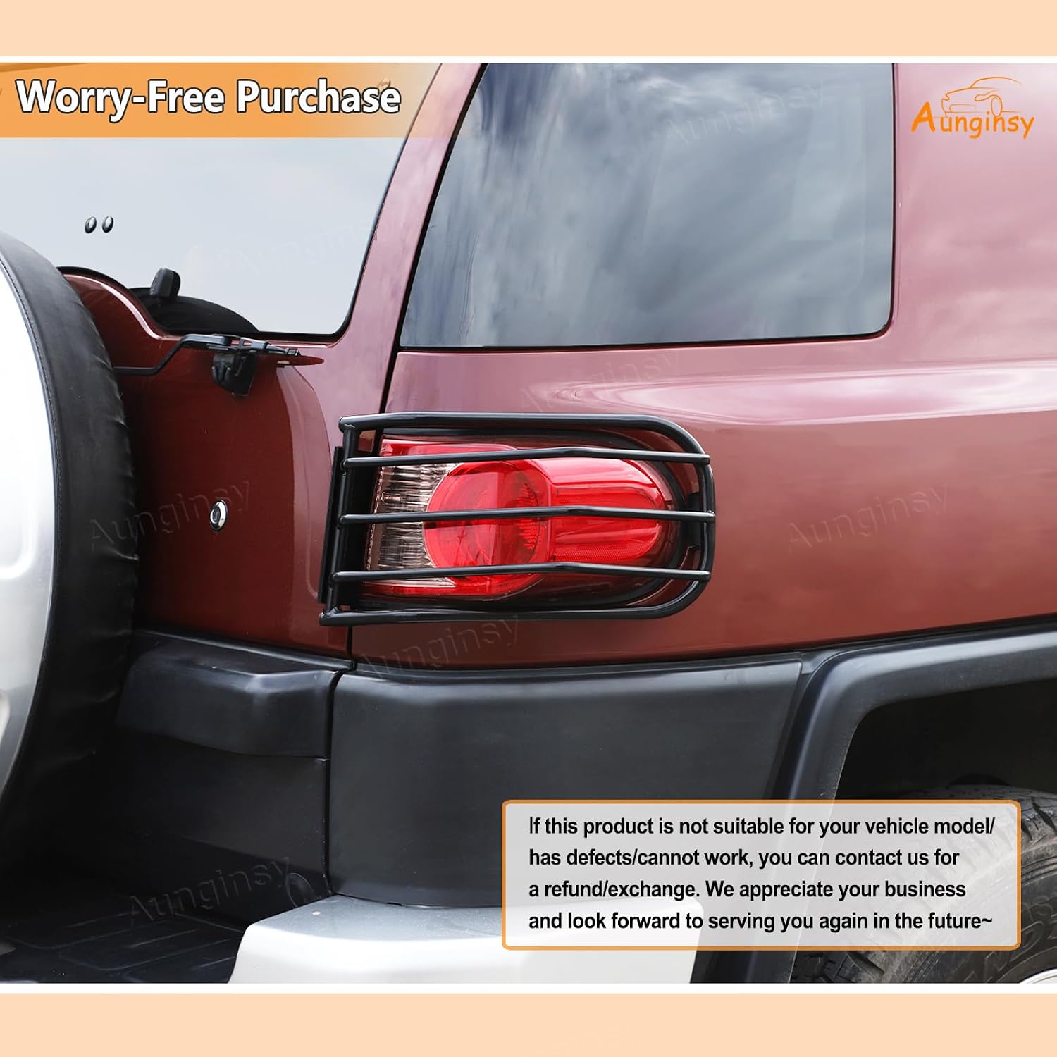 Car Front Fog Light & Taillight Guard Cover Kit Compatible with Toyota FJ Cruiser 2007-2021+, Front Fog Lamp Guards Rear Tail Light Decorative Frame Bezels Protection Carbon Steel Exterior Accessories