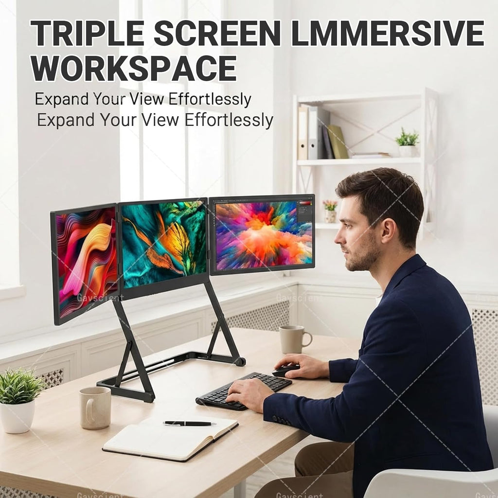 15.6 Inch Triple Laptop Extender, FHD 1080P IPS Portable Foldable Monitor, One Cable for Three Displays, HDMI/USB-C N Play, Travel Productivity Monitor.