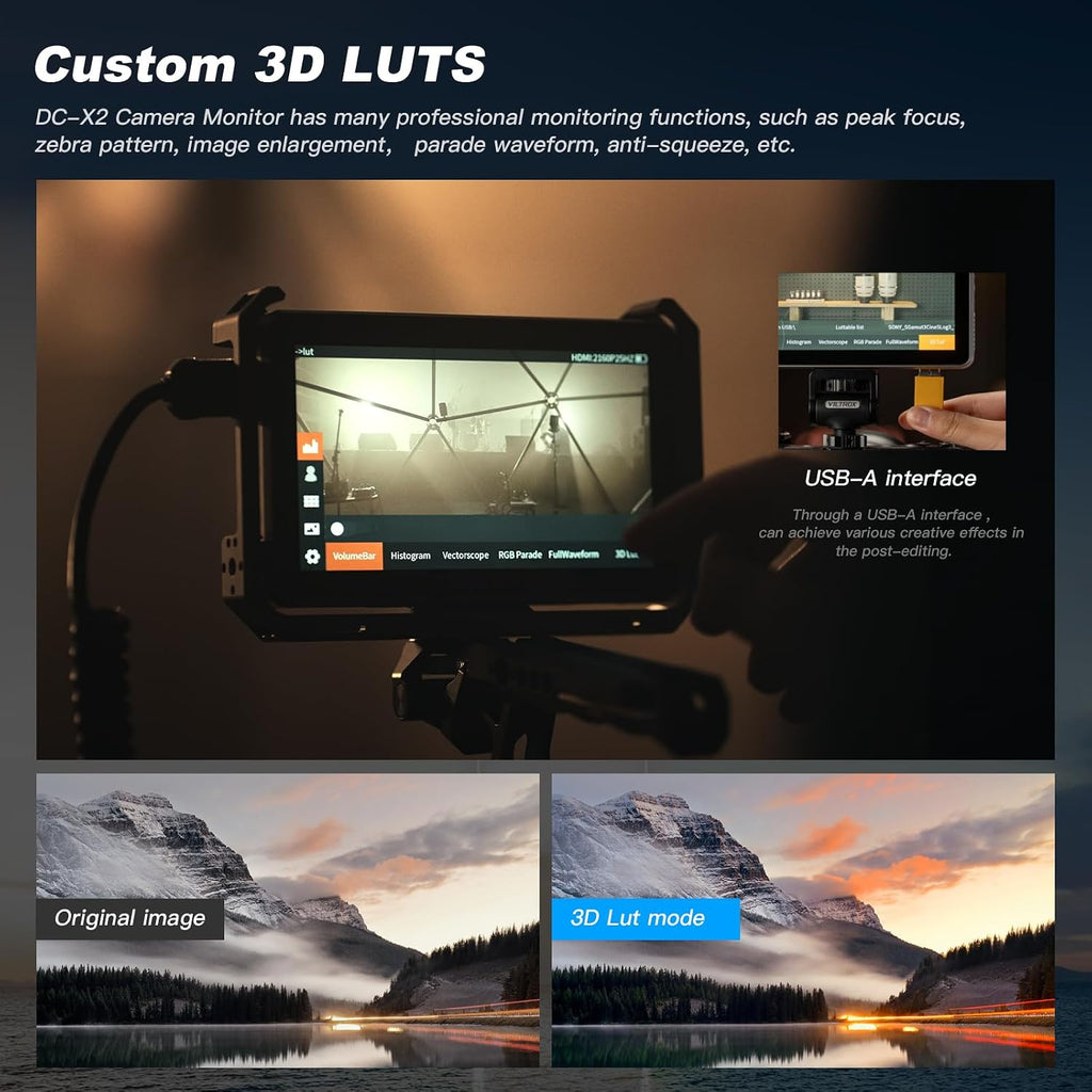 VILTROX DC-X2 6 inch Touchscreen Camera Field Monitor 4K HDMI Video Monitor with Sunshade Hood/Battery 2000nits 160°Wide View Angle 1920X1080 3D LUT Peaking Focus Assist Monitor