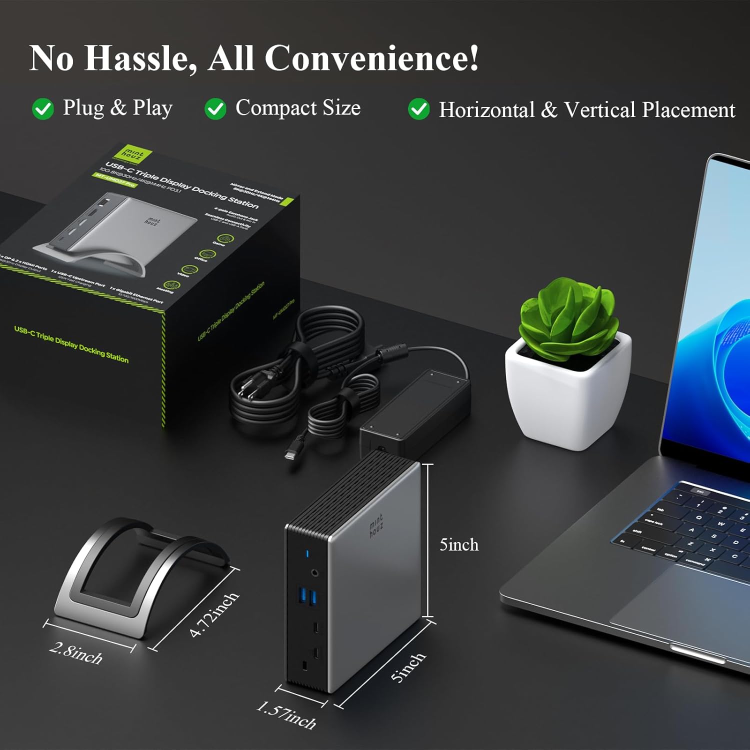 Minthouz USB-C Docking Station, PD3. 1 Docking Station, 3 Monitors with 4K@144Hz, 2×HDMI + DP, 140W PD Charge, USB-C 10Gbps, 2×USB-A 5Gbps, Gigabit Ethernet, Audio/Mic, for Chrome OS & Windows