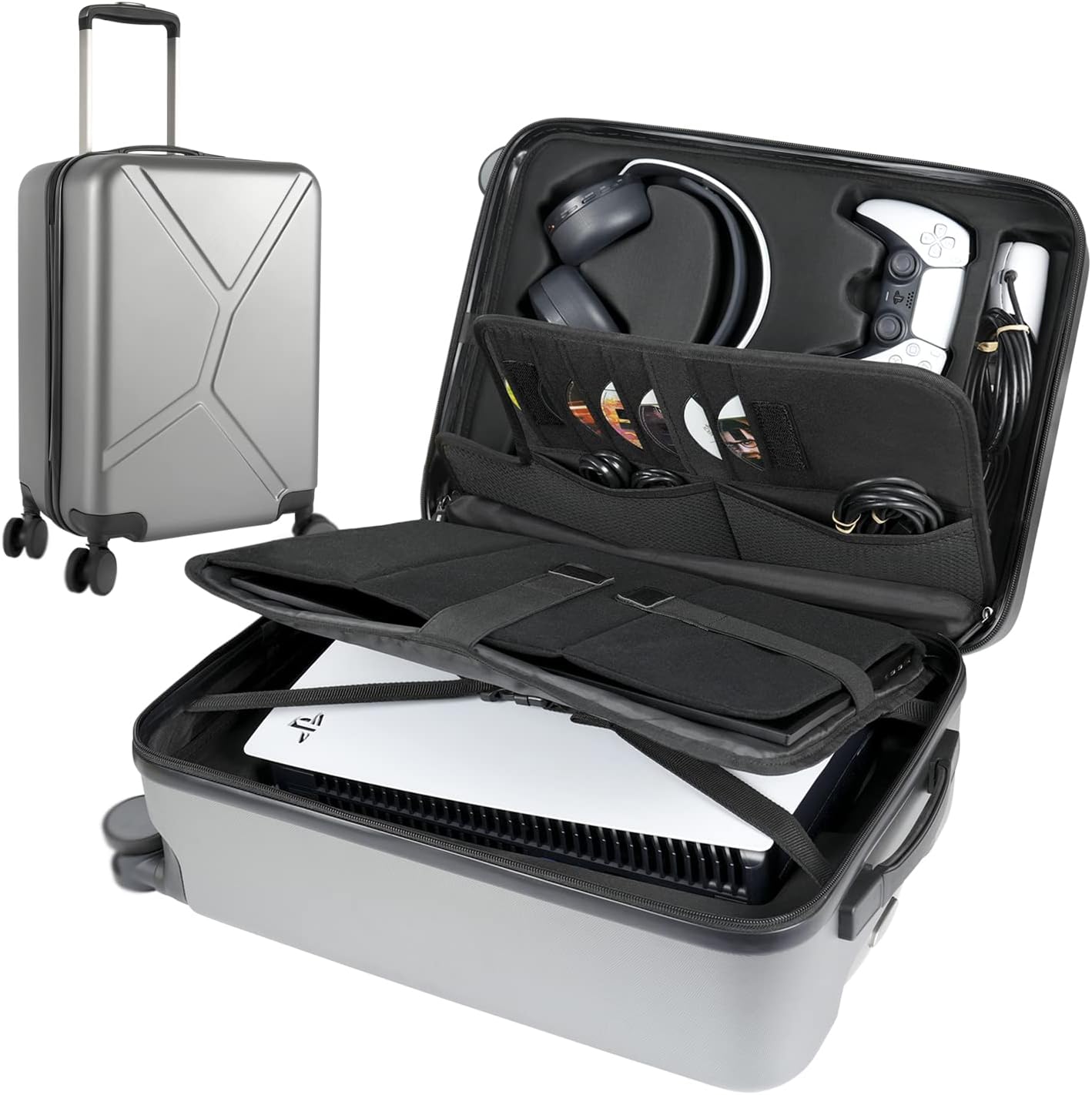 SARLAR Carrying Case Compatible with PS5, Travel Carry Bag Storage for Controllers, Monitor, Headsets, Gaming discs, Charger, & Accessories