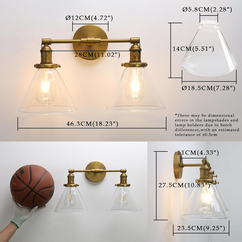 Phansthy Double Sconce Antique Industrial Wall Sconce Light with Dual 7.3 Inch Cone Canopy (Antique)