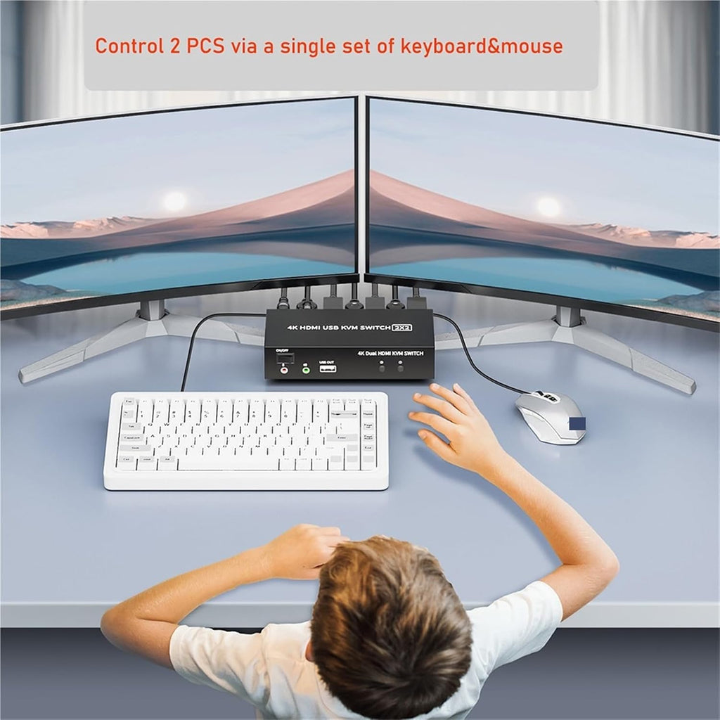 HDMI KVM Switch Dual Monitor 4K 60Hz 2X2 KVM Switch HDMI 2.0 USB DisplayPort for 2 Monitors Extended Mirror Mode(HDMI 2X2)