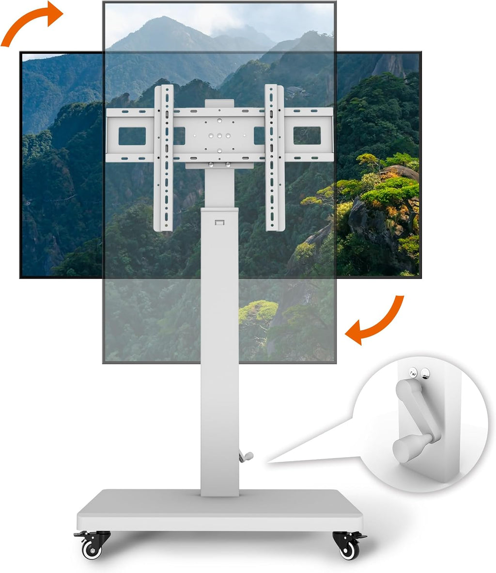 Mobile TV Cart Stand for 32-80 Inch TVs,90°Landscape to Portrait Rotating,Manual Height Adjustable Cart,Holds 110 Lbs,Max VESA 600x400mm,Portable tv Stand on Wheels,XL-XZ08W