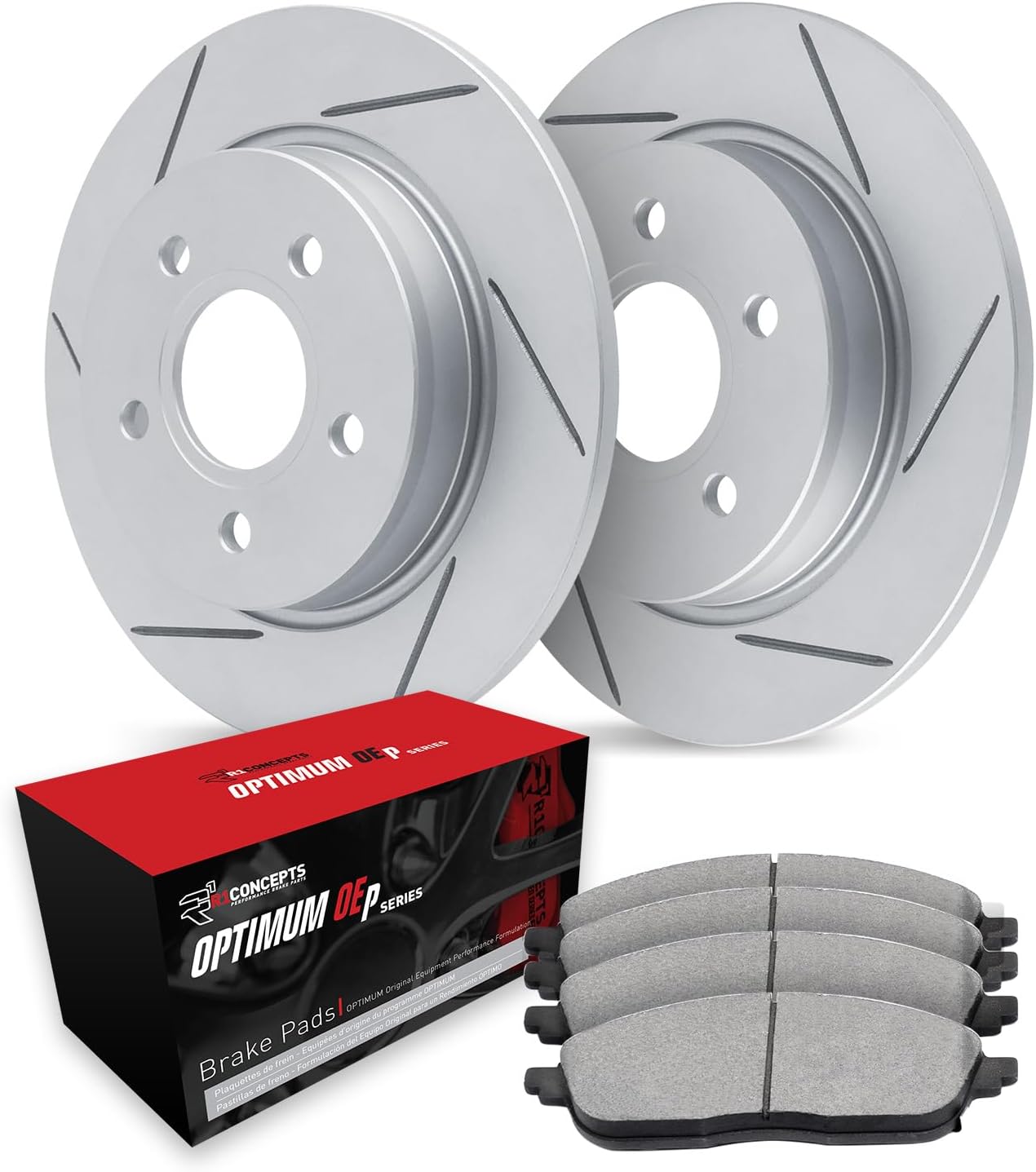 R1 Concepts Rear Brake Kit Fits 2006-2011 Acura CSX; 2013-2015 Acura ILX; 2006-2015 Honda Civic; 1997-2001 Honda Prelude| Optimum Oep Brake Pads and Slotted Brake Rotors| 10.2' Rear
