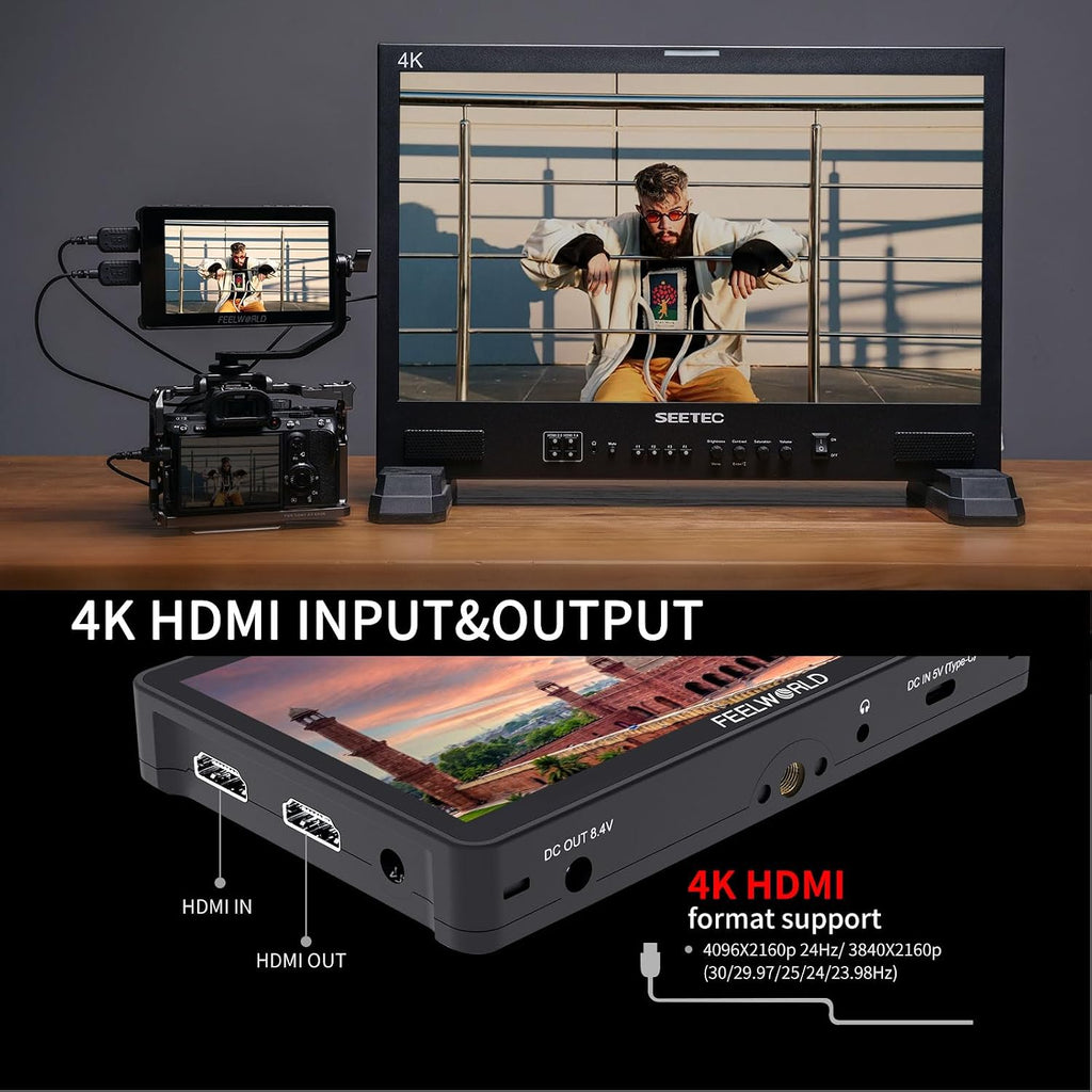 FEELWORLD Video Camera Monitor 6 Inch Touch Screen DSLR HDMI Field Monitor with F750 Battery 4400mAh + Bag IPS FHD1920x1080 4K HDMI Input Output 5 V Type c Input F5PROV4