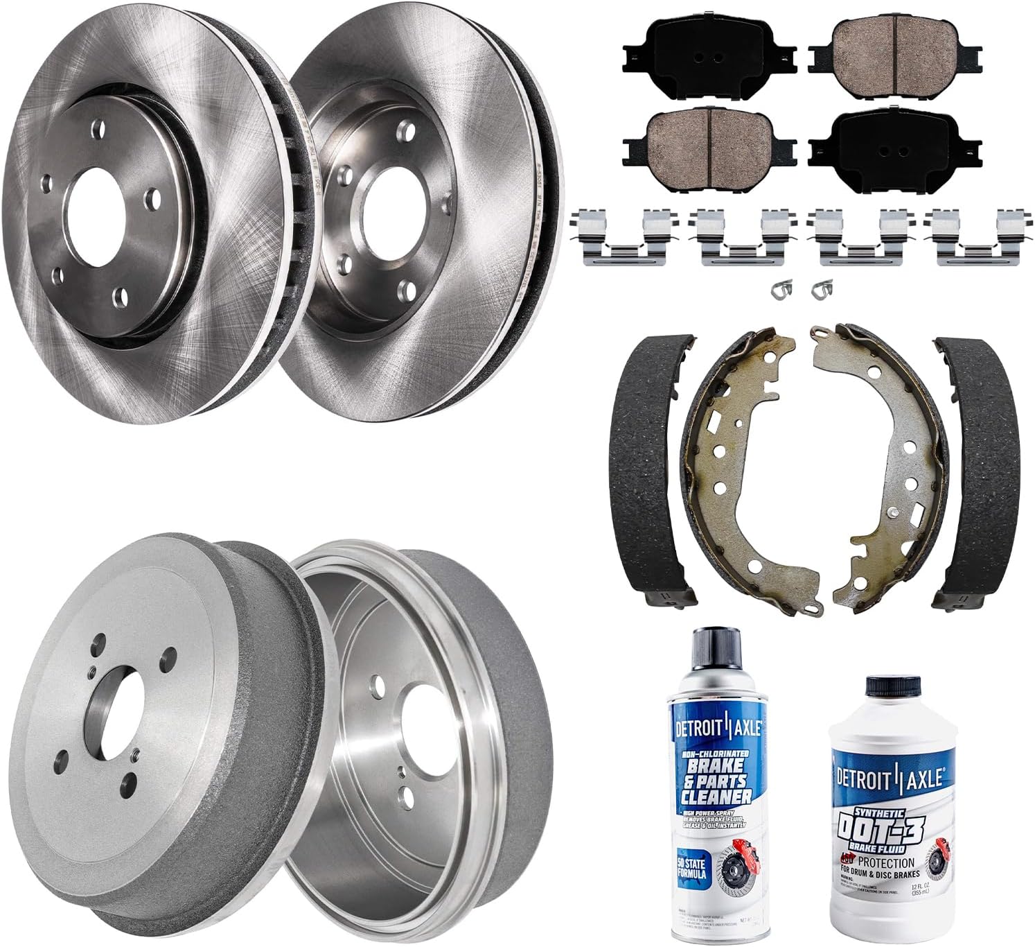Detroit Axle - Brake Kit for Rear Drum Brakes 02-05 Toyota Celica Front Disc Rotors Ceramic Pads 2002-05 Drums Semi-metallic Shoes Replacement