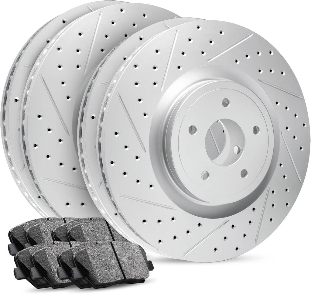 R1 Concepts Front and Rear Brake Kit Fits 2007 Acura CSX; 2006-2011 Honda Civic| Ceramic Pads, Drilled Slotted Rotors| Hardware| 11.8' Front & 10.2' Rear