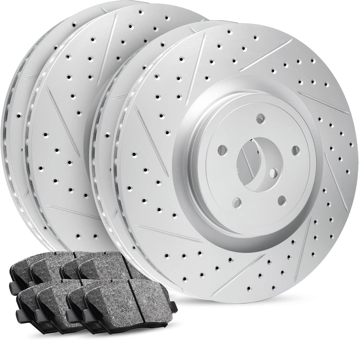 R1 Concepts Front and Rear Brake Kit Fits 2007 Acura CSX; 2006-2011 Honda Civic| Ceramic Pads, Drilled Slotted Rotors| Hardware| 11.8' Front & 10.2' Rear