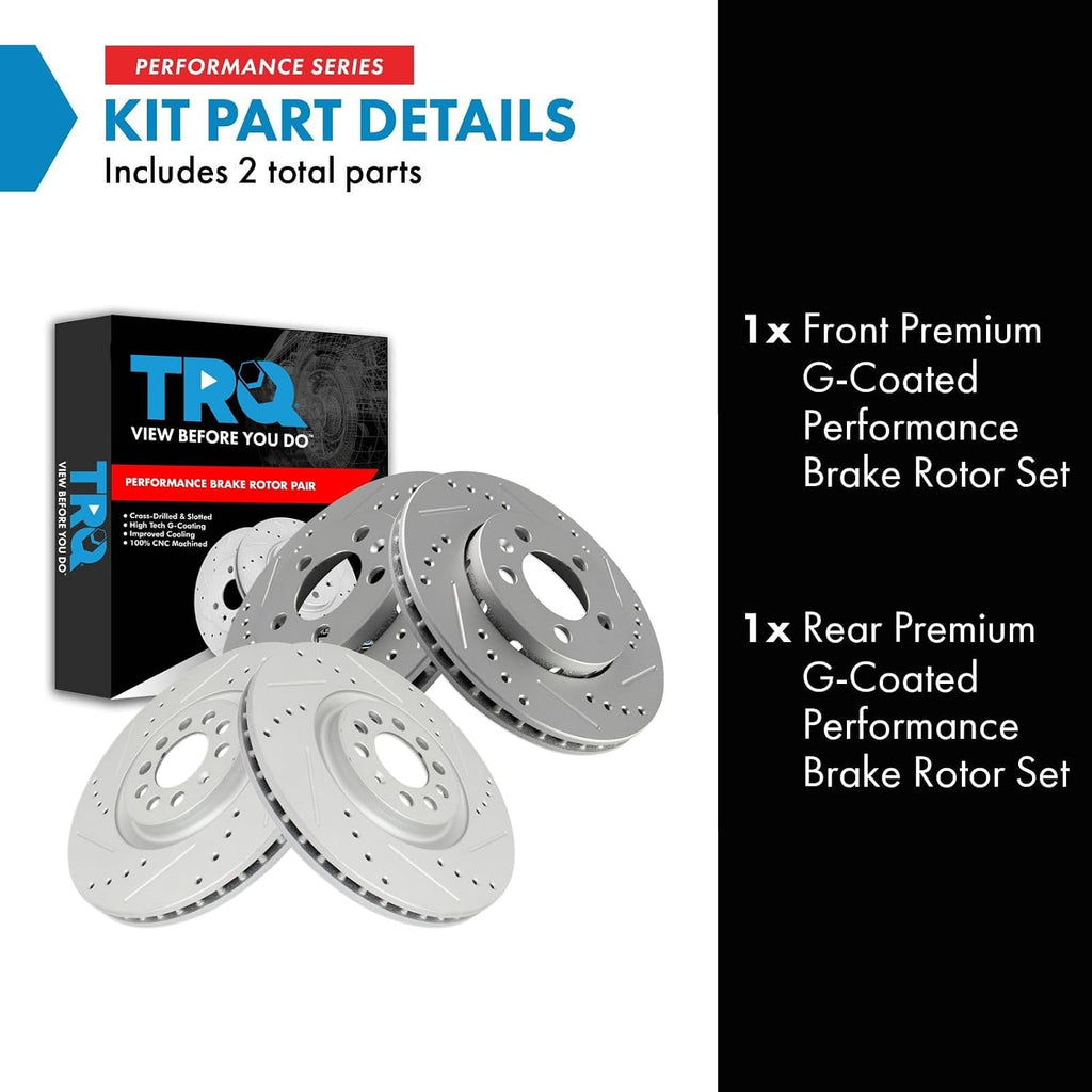 TRQ Performance Front Rear Brake Rotor Set Drilled Slotted G Coated Compatible with 2000-2006 Audi TT Quattro 2003 Volkswagen Golf 2004 Volkswagen Jetta