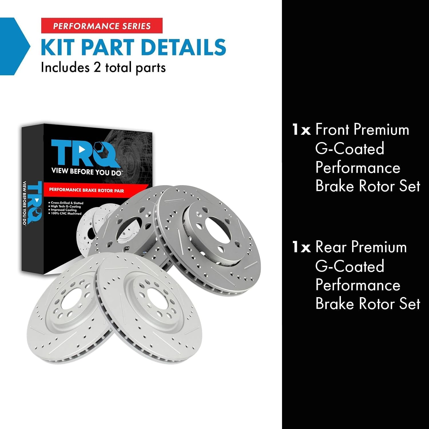 TRQ Performance Front Rear Brake Rotor Set Drilled Slotted G Coated Compatible with 2000-2006 Audi TT Quattro 2003 Volkswagen Golf 2004 Volkswagen Jetta