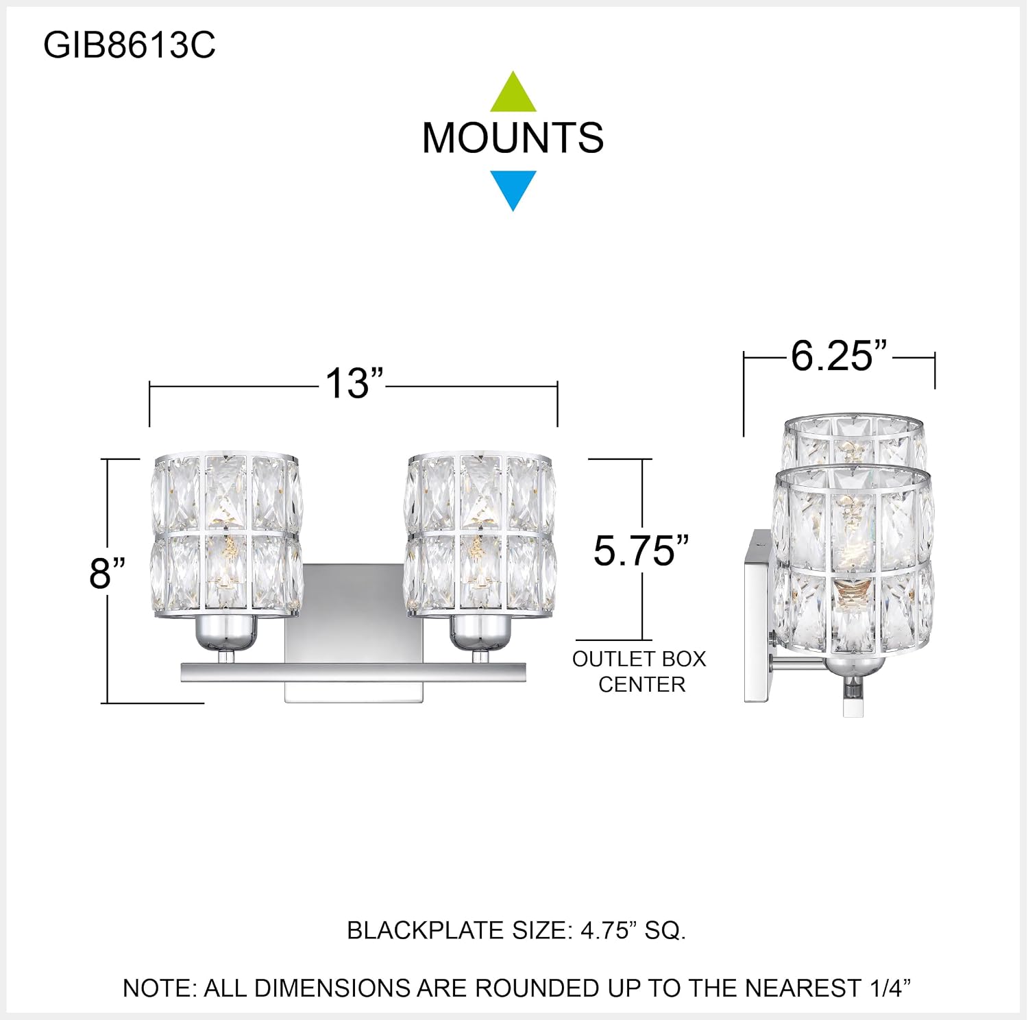Quoizel Gibson Bath Vanity Lights, 13 Inch 2-Light Polished Chrome Bathroom Lighting Fixtures Over Mirror, Clear Beveled Crystal Shade, Contemporary Wall Mount Light for Bathrooms, Kitchen or Hallway