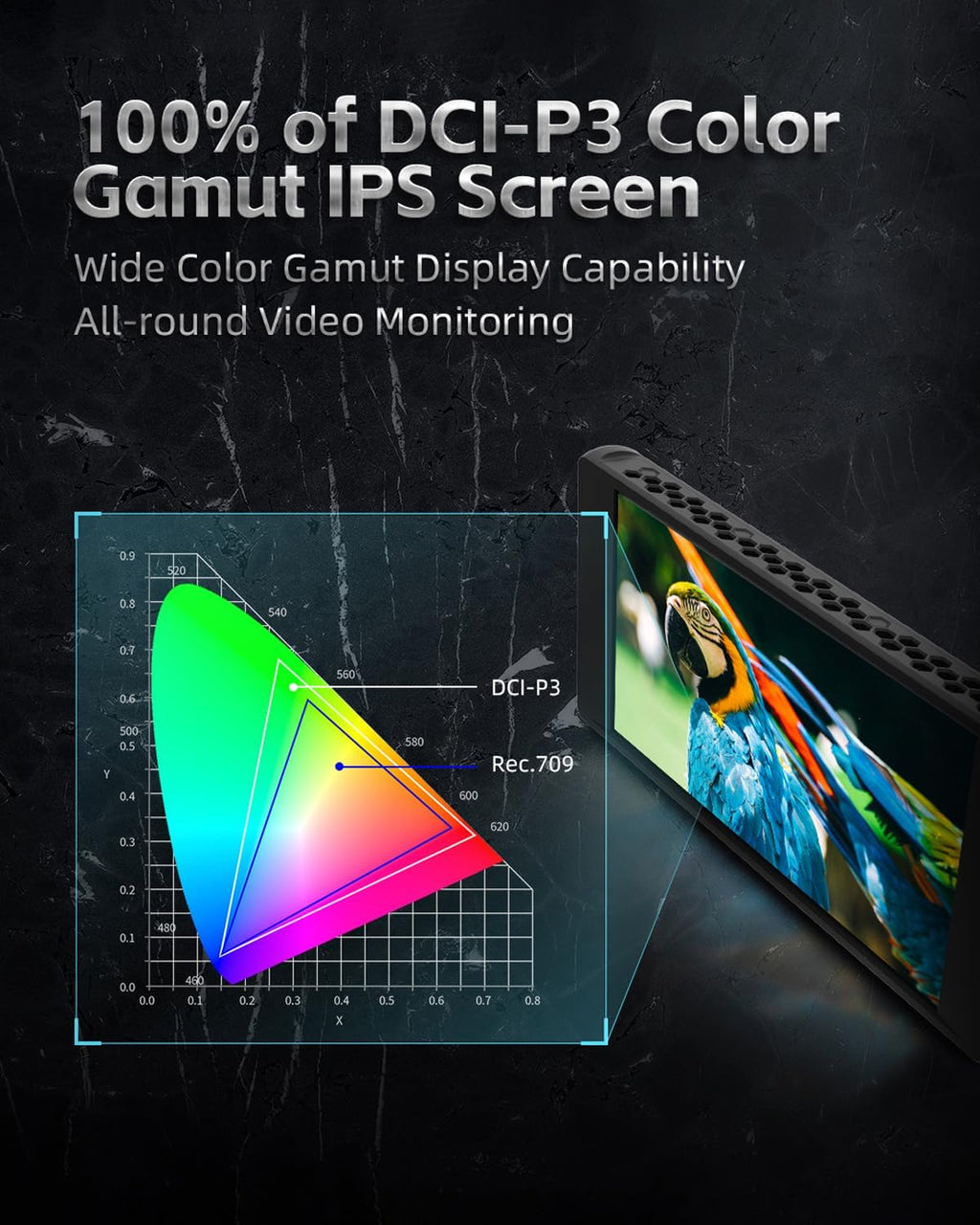 Portkeys PT6 Camera Monitor 5.2' 600nit Touchscreen Field Monitor Vertical Shooting Stretch 3D LUT Output Wide Color Gamut New Peaking RGB Waveform for DSLR with NP-F550 Battery