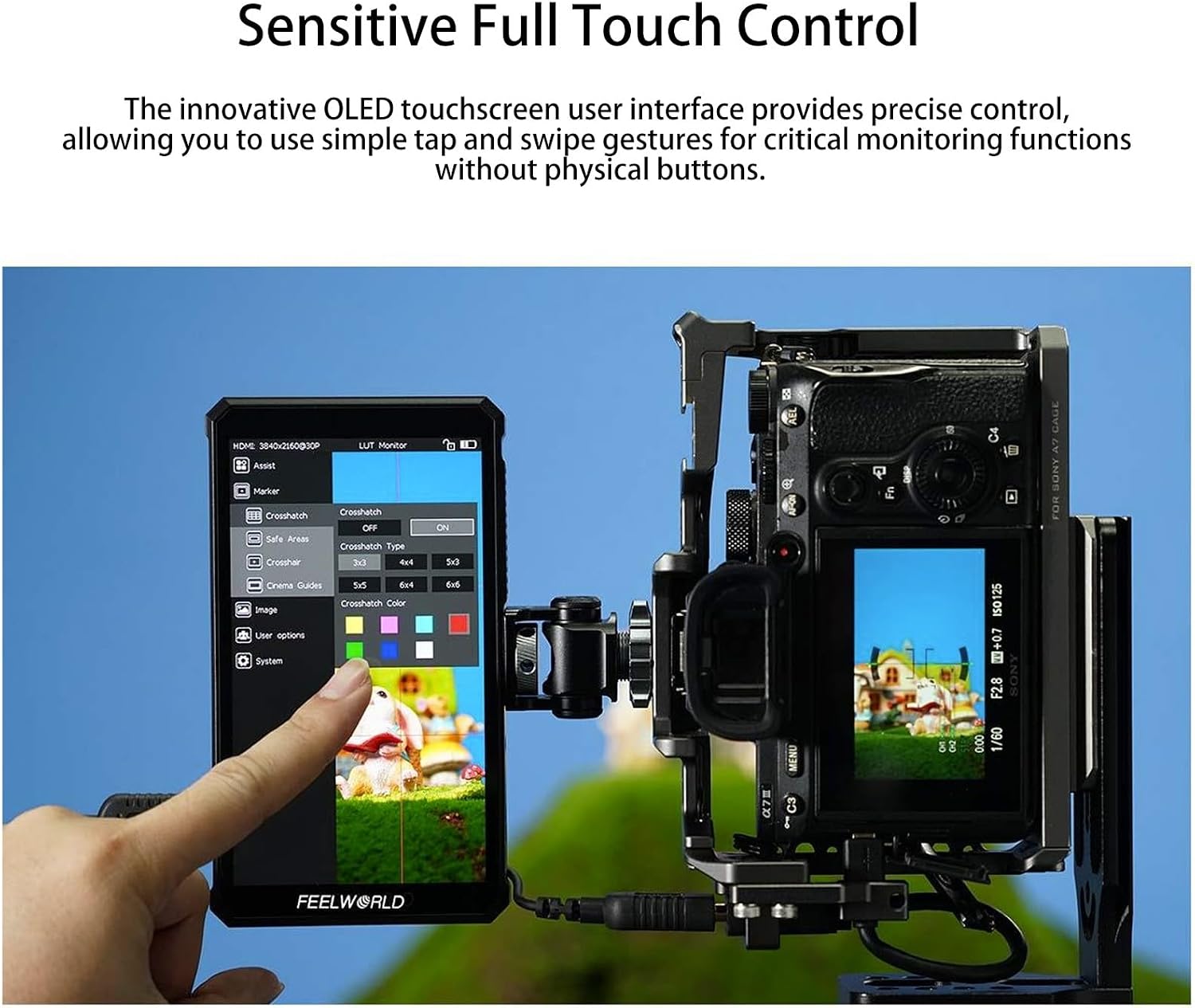 FEELWORLD PS6 5.5' OLED Touch Screen Camera Monitor, 4K HDMI Auto Vertical/Horizontal Perfect for TikTok Instagram Vertical Shoots