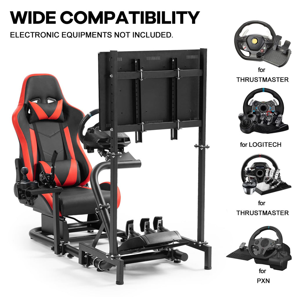 Anman Racing Sim Simulator Cockpit with Red Seat Equipped with Monitor TV Stand Fit for Thrustmaster T300RS, for Fanatec, for Logitech G27 G29 G920 G923, Handbrake Wheel Shifter Pedals NOT Included