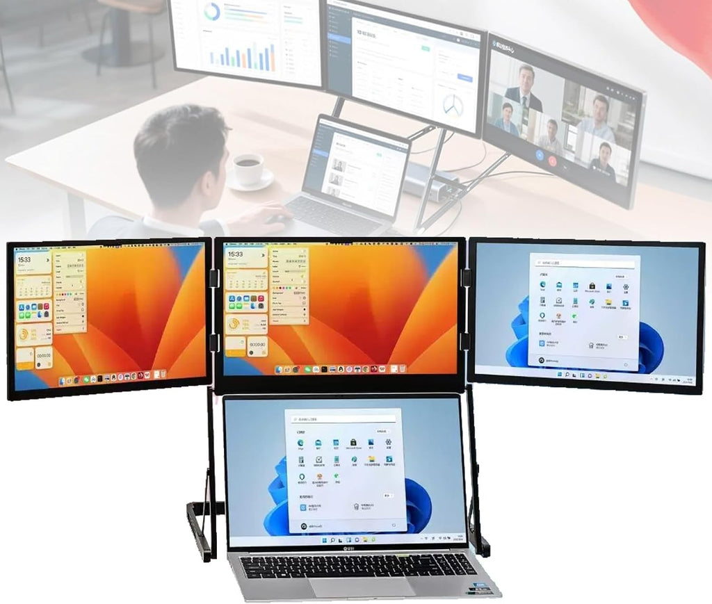 15.6 Laptop Screen Extender Triple Portable Monitor, IPS, 100% sRGB, Built-in Speakers, 10-25cm Height Adjustable