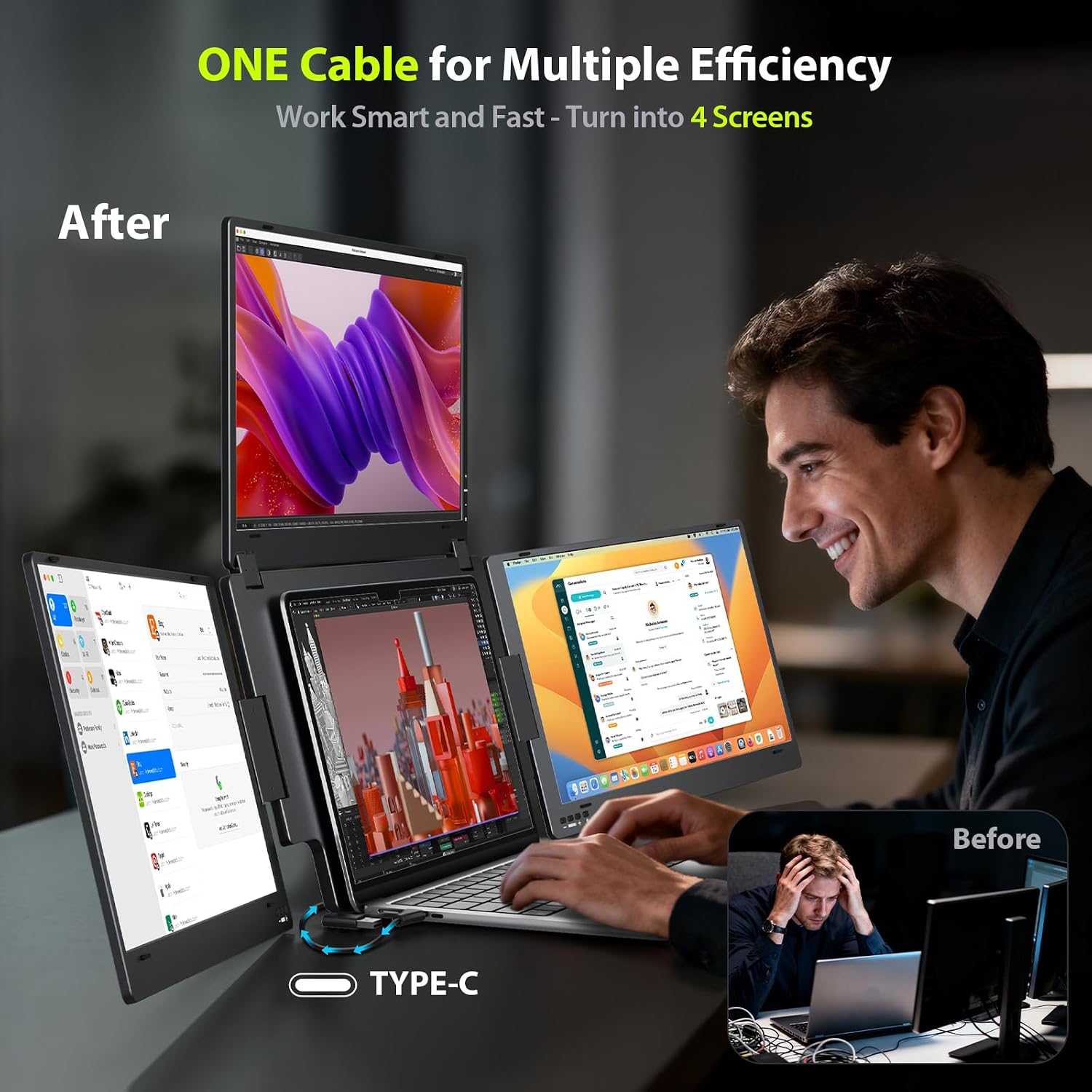 KYY 15.6' Portable Monitor (K3) and Triple Screen Laptop Monitor Extender