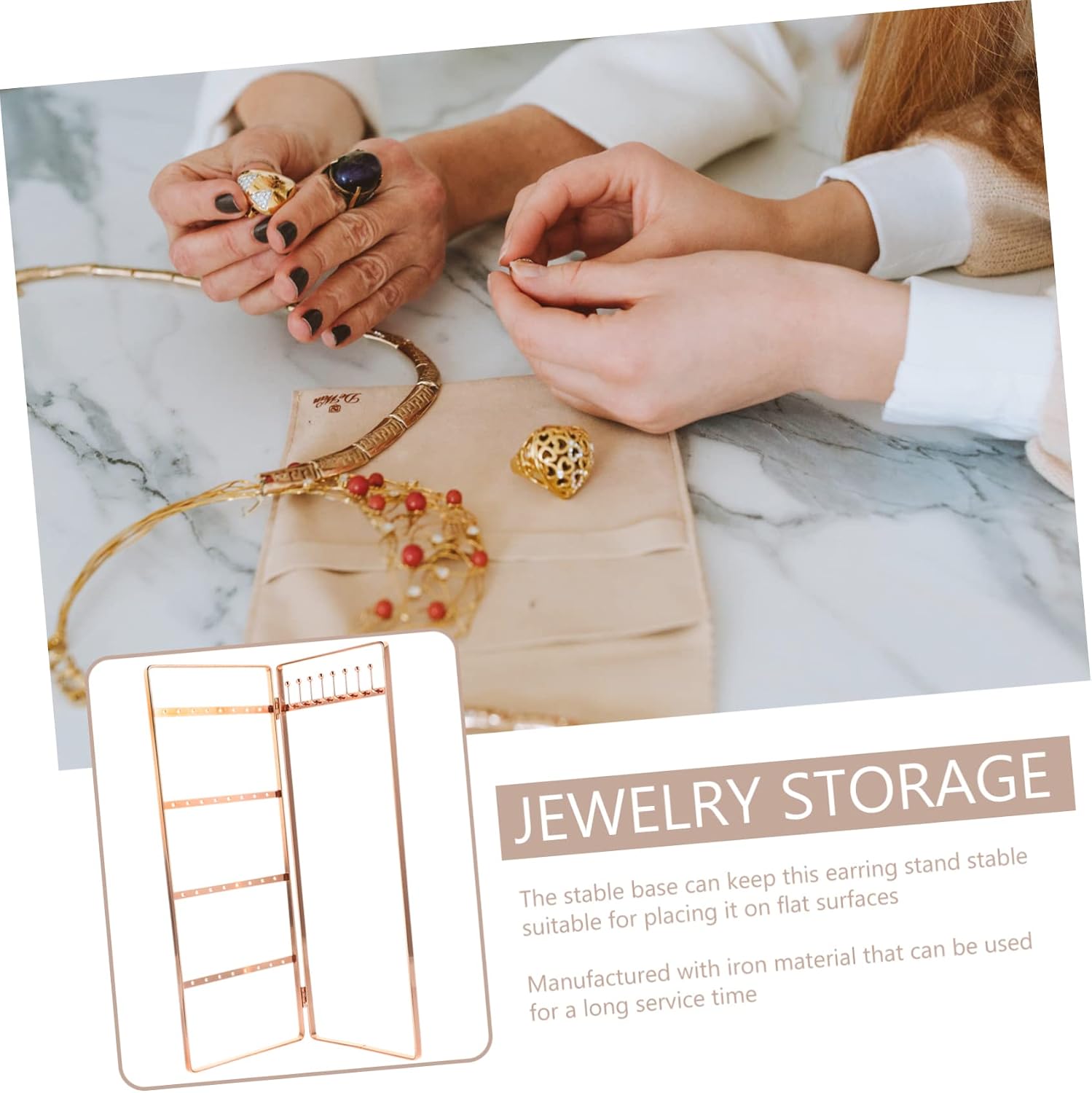 4pcs Wrought Iron Jewelry Stand Delicate Jewelry Stand Ornament Display Stand Monitor Stands Necklaces Display Stand Earring Display Stand Necklace Display Rack Earrings Organizer (Rose Goldx4pcs 28